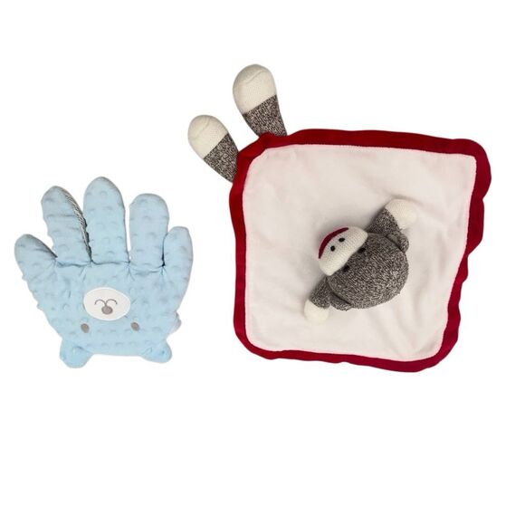 Baby Starters Sock Monkey Security Blanket and Blue Plush Bear Hand Rattle - Picture 4 of 6